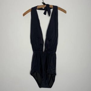 Cocoship Black Deep V Halter One Piece Retro Swim Suit Pin Up